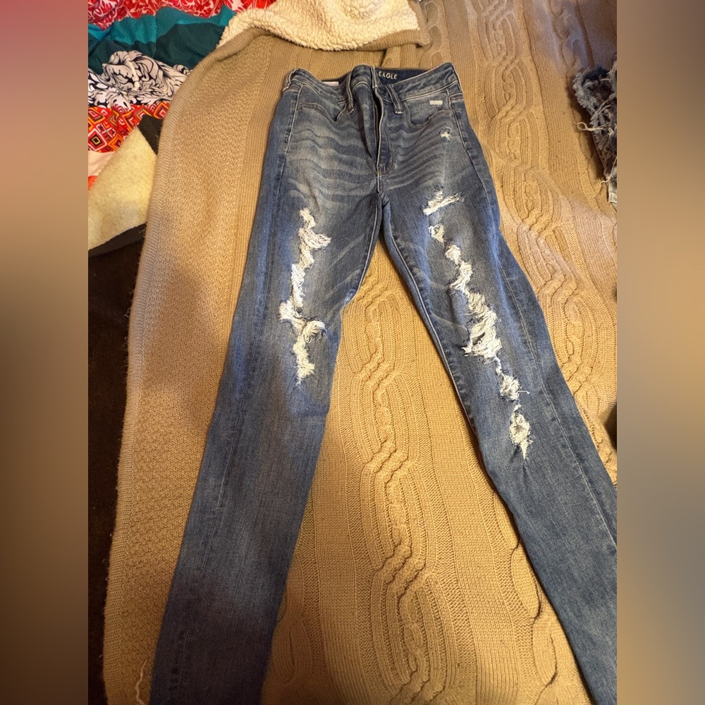 American Eagle Outfitters Ripped Blue Skinny Jeans